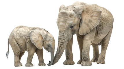 Obraz premium African Elephant Family Tender Moment, Baby and Mother Bonding in Wildlife, isolated on transparent background.