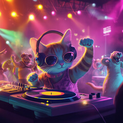 Cat DJ at a Nightclub