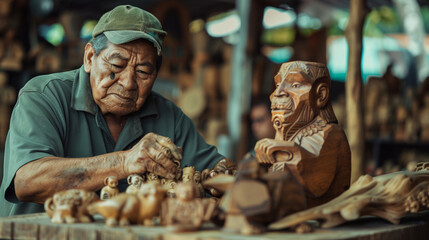 In Costa Rica, an artisan carves wooden figurines of indigenous animals to sell at the market, his hands steady and precise as he brings to life creatures that are both cultural symbols 