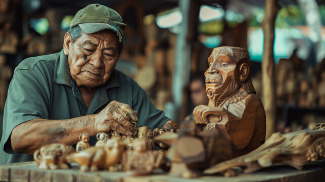In Costa Rica, an artisan carves wooden figurines of indigenous animals to sell at the market, his hands steady and precise as he brings to life creatures that are both cultural symbols 