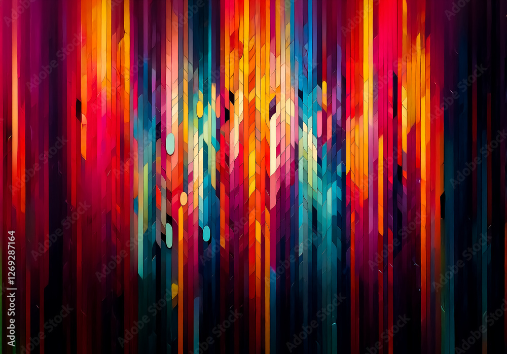 Poster colorful abstract image. vibrant vertical lines create a dynamic digital artwork. red, orange, yello