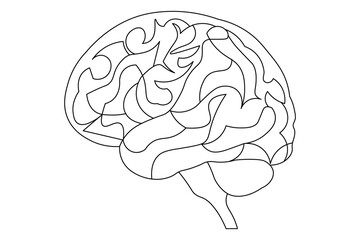 Human brain Continuous single line art of drawing icon and outline vector illustration design
