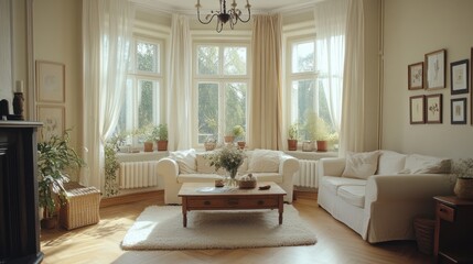 Sunlight-filled living room, cozy corner, relaxing atmosphere, ideal for a magazine cover or product photoshoot