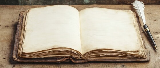 A Worn Journal Awaiting Secrets with Quill Pen Nearby