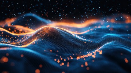 Abstract Digital Waveform with Glowing Particles
