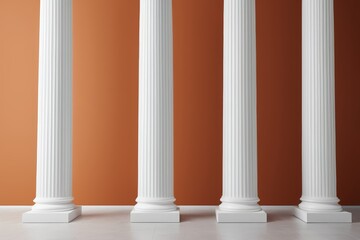 Obraz premium three white pillars with a red wall in the background