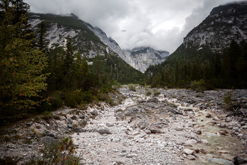 Landscape of Isar river origin, Scharnitz, Austria