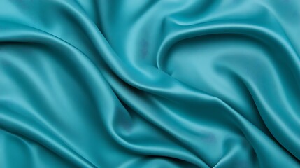 Obraz premium Luxurious teal silk fabric with soft, flowing drapes.