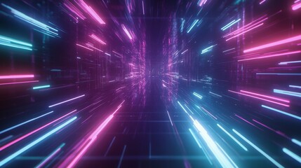Obraz premium Vibrant Digital Pathways: Light Trails Through Abstract Color Gradients