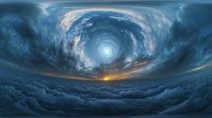 Fototapeta premium Celestial Whirl: A Dreamlike 360-Degree View of Clouded Dusk