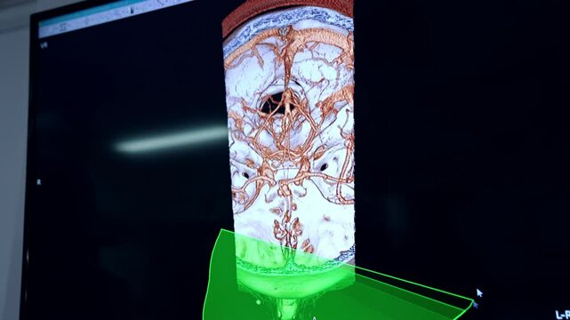 Aortic dissection scan on the monitor of the medical equipment. Close up. Neurological operation preparation.