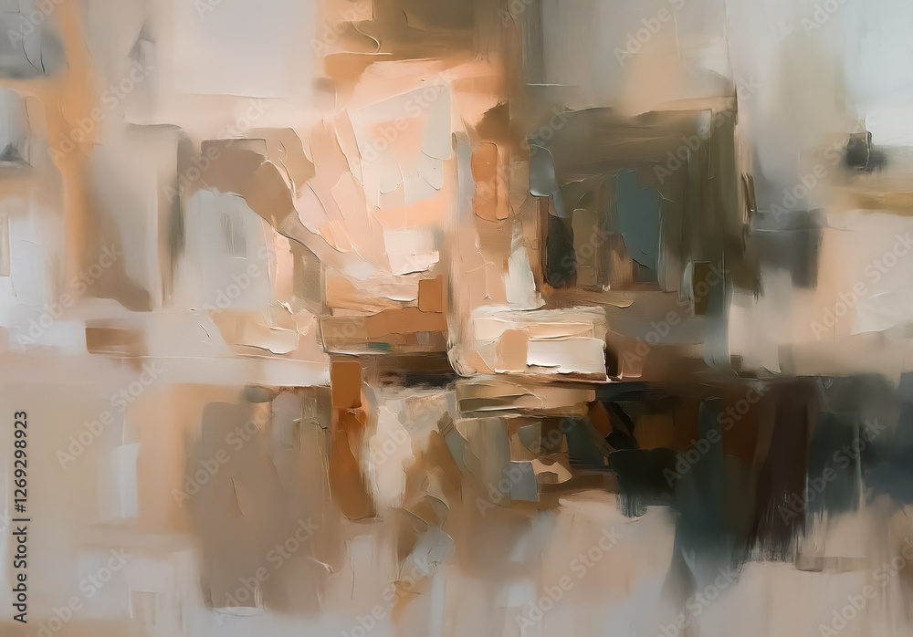 Leinwandbilder abstract painting in beige and brown tones. visible brushstrokes create texture and depth in this no