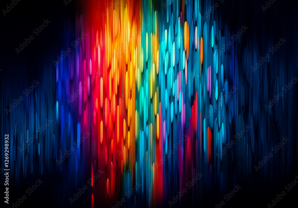Aufkleber Vibrant colors cascade vertically against a dark backdrop, creating an abstract and dynamic visual effect.  Streaks of red, orange, yellow, green, blue and cyan blend in a flowing motion.