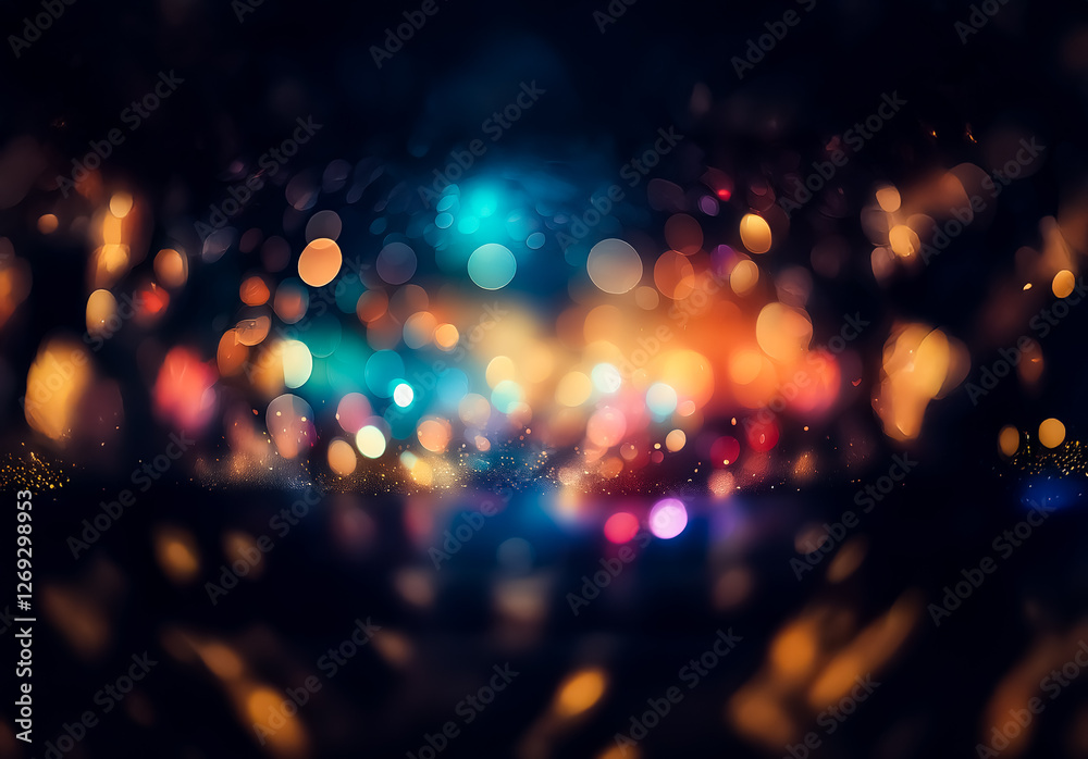 Leinwandbilder abstract image of blurry bokeh lights in vibrant colors on a dark backdrop, creating a festive and m