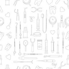 Seamless Pattern with Dental Icons. Vector set of design templates and elements for Dental. Seamless patterns with linear icons related to Dental.