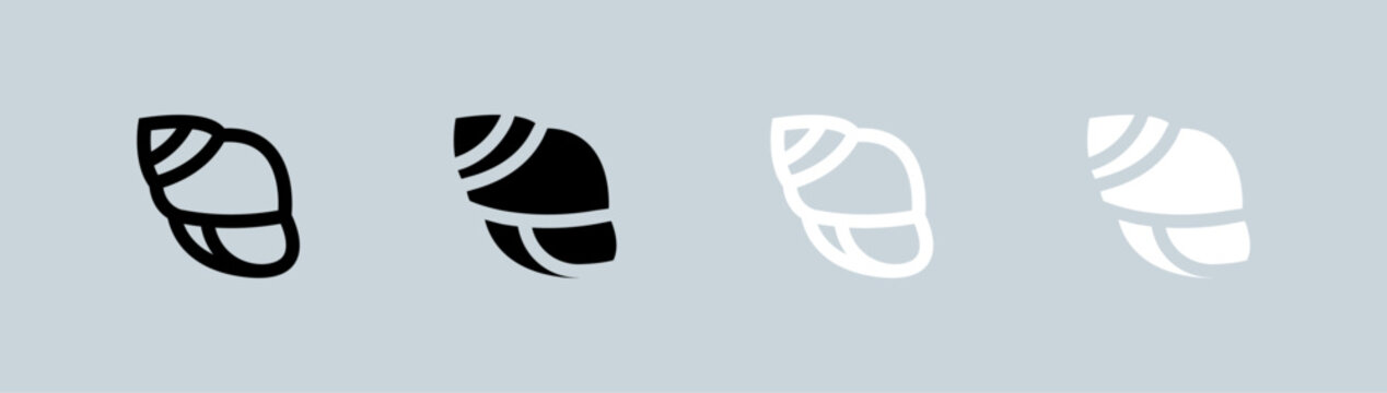 Shell icon set in black and white. Tropical signs vector illustration.