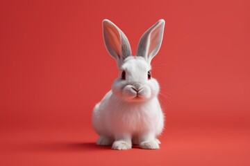Obraz premium there is a white rabbit sitting on a red surface