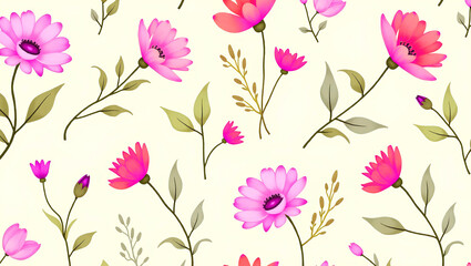 Modern Floral Illustration with Pink and Purple Flowers