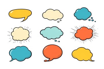 Fototapeta premium a set of cartoon speech bubbles with sunbursts and rays
