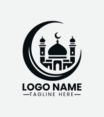 Mosque and Crescent Logo Design, Islamic Mosque Logo, Muslim Community Logo, Spiritual Center, Islamic Architecture