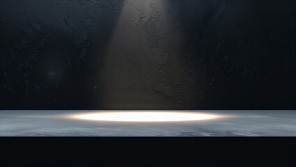 Spotlights illuminating empty stage with black wall background
