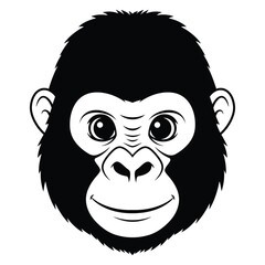Cute Gorilla face silhouette vector.