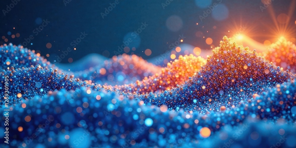 Aufkleber abstract blue and orange glittering particle wave landscape a stunning visual representation of dyna
