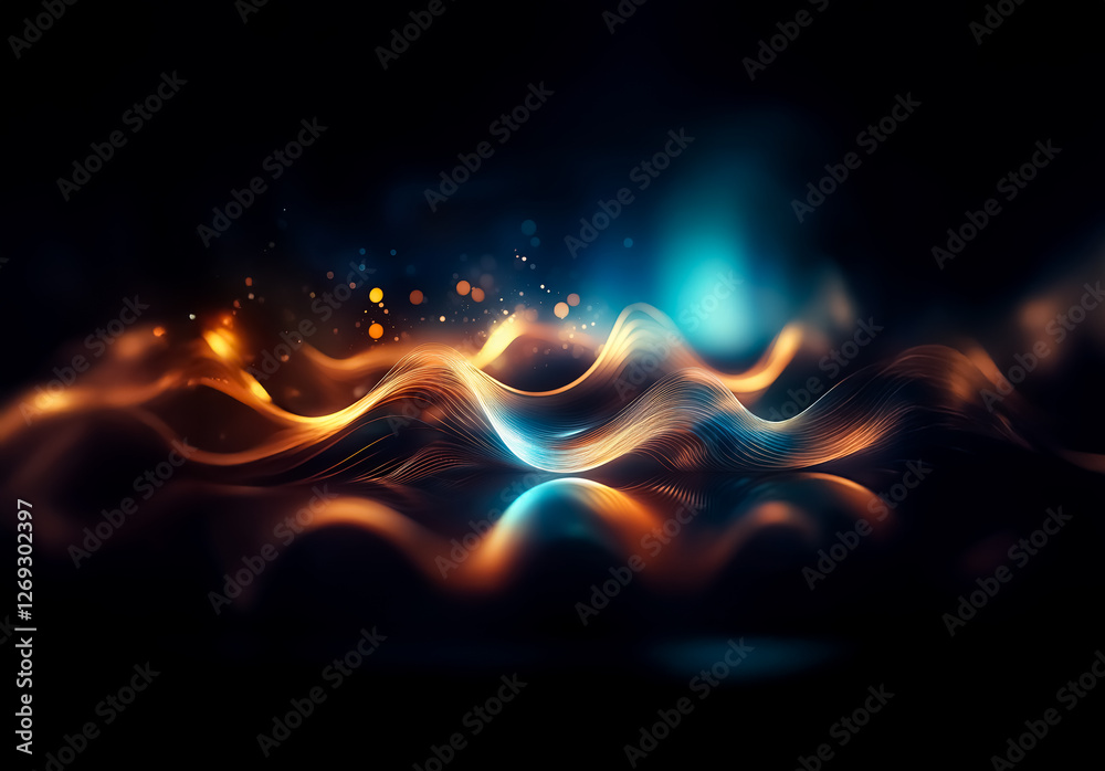 Leinwandbilder abstract flowing waves of light illuminate the dark backdrop, creating a dynamic and mesmerizing vis