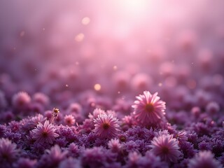 Background illustration delicate mauve flowers and petals in sunlight with bokeh effect