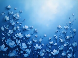 Abstract soft blue background with textured flowers