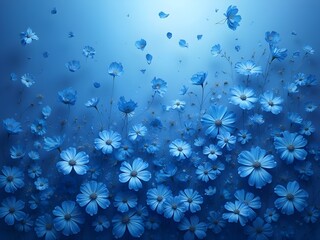 Abstract soft blue background with textured flowers