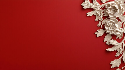 Background, Elegant red background with white floral embellishments on one corner, creating a sophisticated aesthetic.