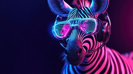 Neon Zebra DJ, Headphones, Nightclub, 80s Vibe, Music Poster