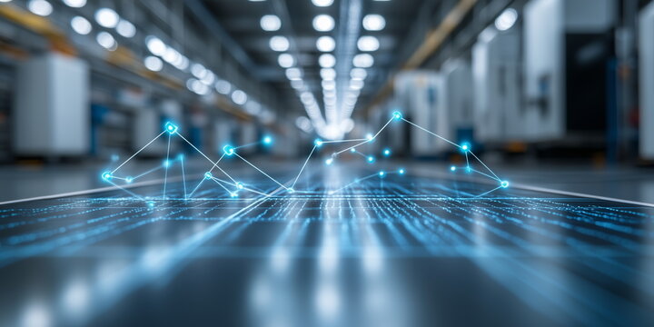 Modern clean factory with milling machines. A bright and organized production factory or plant. DX, iOt, industry 4.0 concept. Generative AI. 