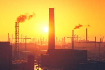 Industrial Chimney at Sunset