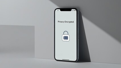 A modern smartphone displays a lock icon on its screen, symbolizing security and privacy in a minimalist setting.