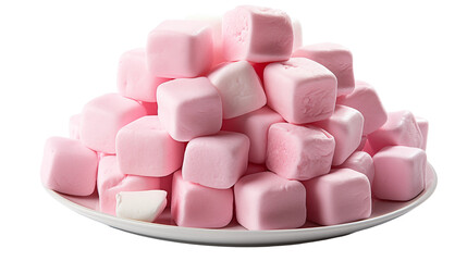 Pink and White Marshmallows Sweet Candy Cubes, Delicious Stack for Snacks, isolated on transparent background.