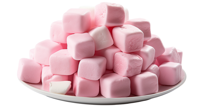 Pink and White Marshmallows Sweet Candy Cubes, Delicious Stack for Snacks, isolated on transparent background.