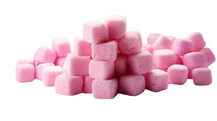 Pink Marshmallow Cubes Sweet Candy Stack, Delicious and Soft for Food Themes, isolated on transparent background.