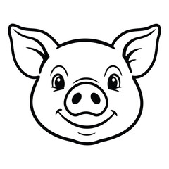 Happy cute Line art pig face silhouette vector.