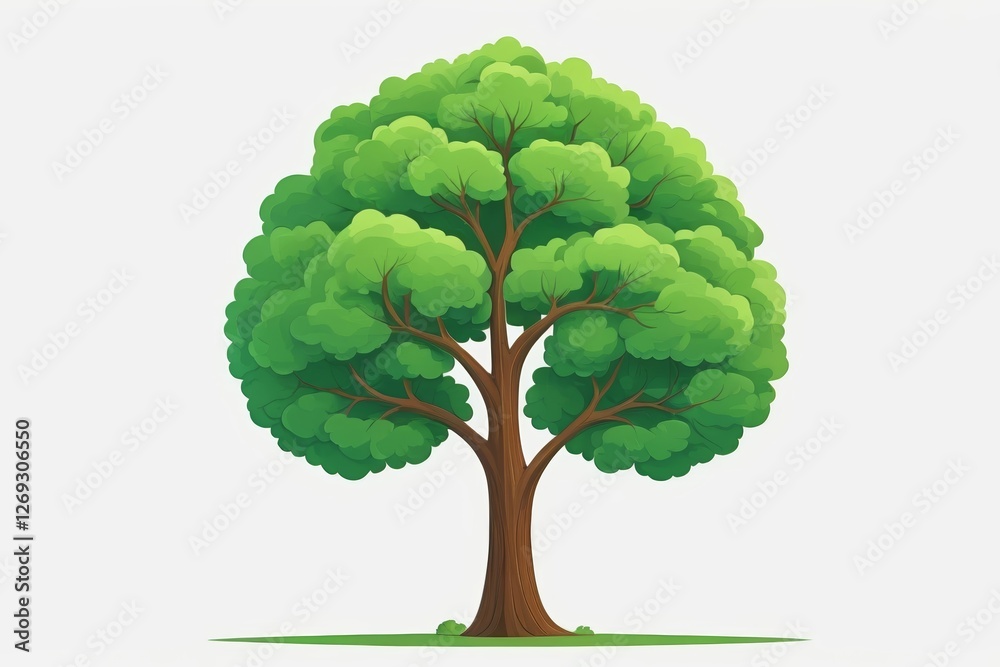 Wall mural illustration of a tree with green leaves on a white background