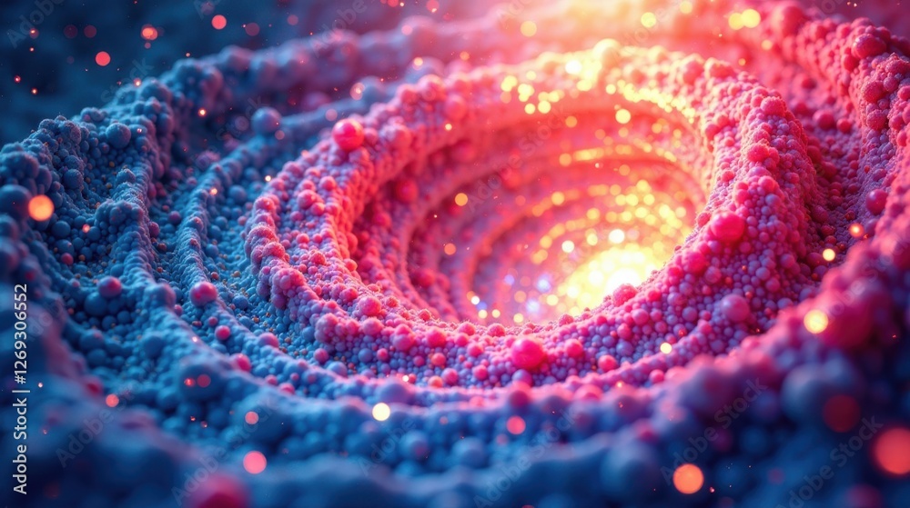 Poster abstract swirling cosmic nebula with vibrant hues and glowing particles