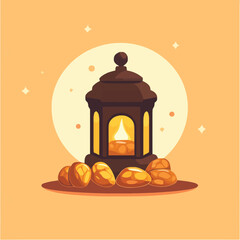 Ramadan essentials like dates, a lantern, and a prayer mat.