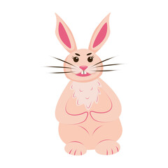 Children cute animal illustration. Pink rabbit, hare. Isolated vector Easter bunny on the white background. 
