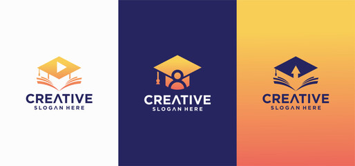 collection of education logo letters, graduation hat logo design templates, online learning.
