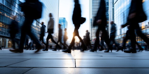 Fototapeta premium city people walking blurred abstract. hand edited AI. 
