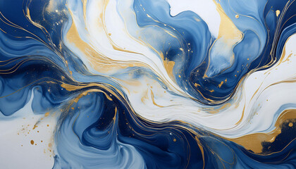 white blue liquid marble with gold splashes liquid art