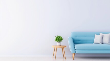 Light Blue Sofa with Green Plants in Modern Interior