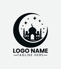 Mosque and Crescent Logo Design, Islamic Mosque Logo, Muslim Community Logo, Spiritual Center, Islamic Architecture