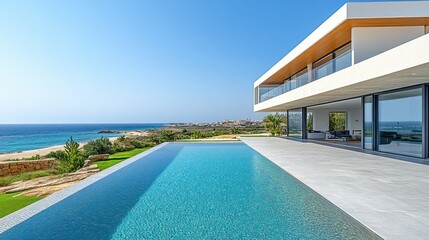 Fototapeta premium Modern Coastal Villa with Infinity Pool and Ocean View